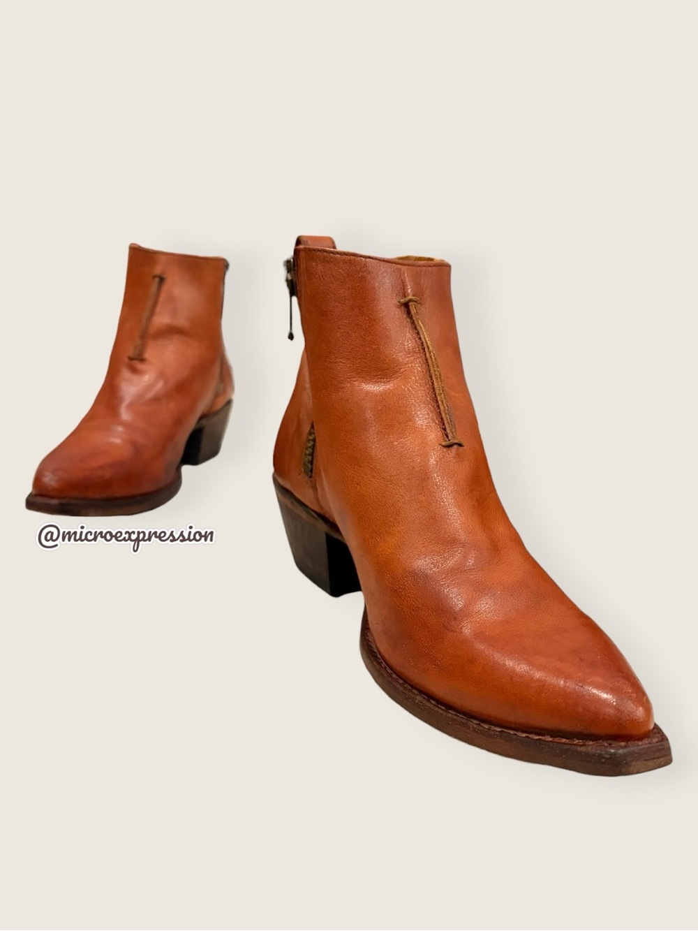 $369 Frye Sacha Moto Shortie Cognac Brown Leather Western Cowboy Ankle Booties - Picture 10 of 16